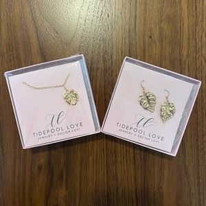 Tidepool Love Hawaiian Jewelry Set with Monstera Leaf Necklace and Drop Earrings